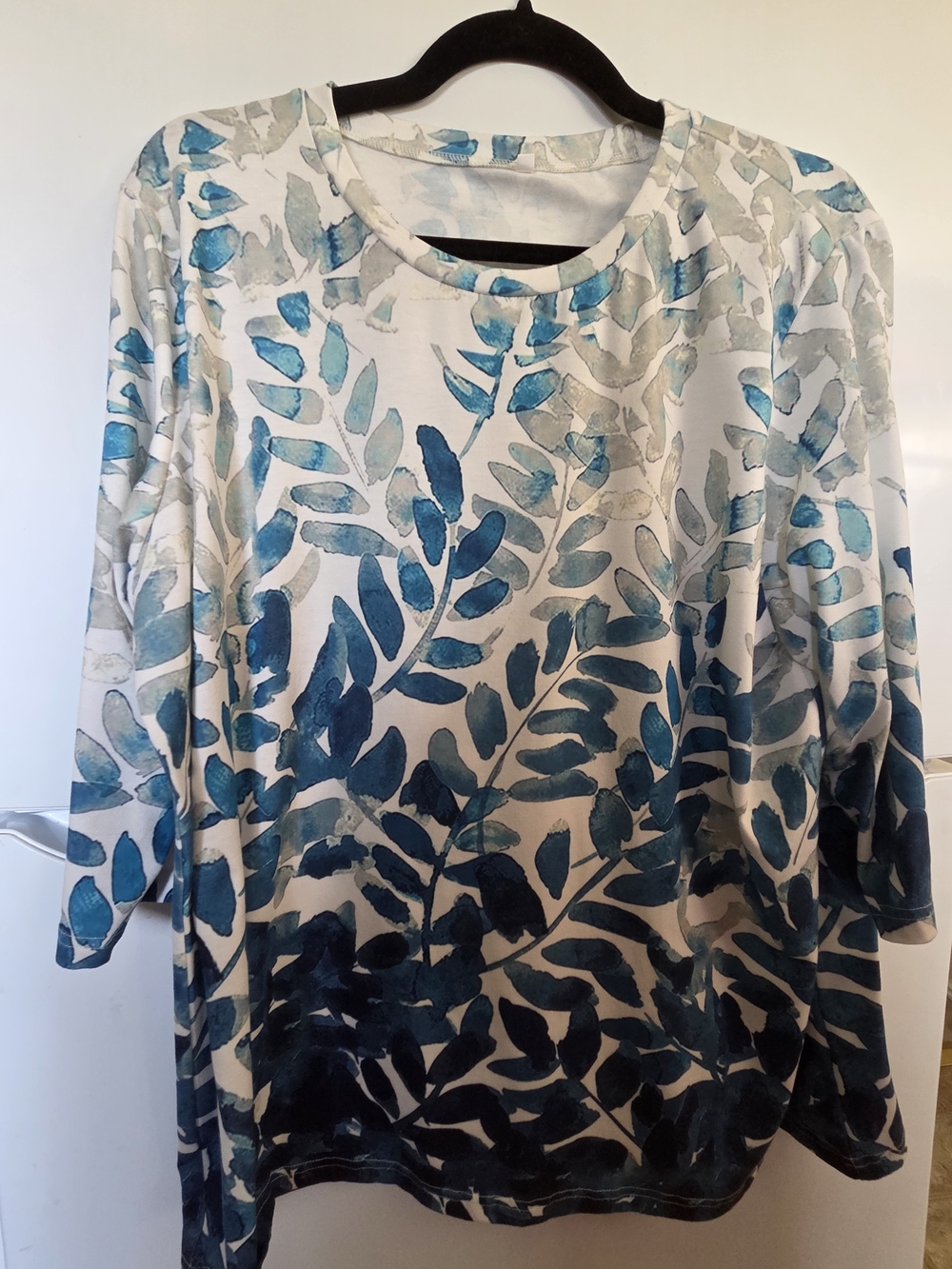 Blue Leaf Print Long Sleeve Top